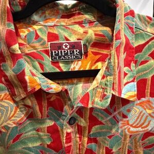 Piper Classics Hawaiian Tropical Button Shirt XXOS Red Multicolor Fish Palm Prin